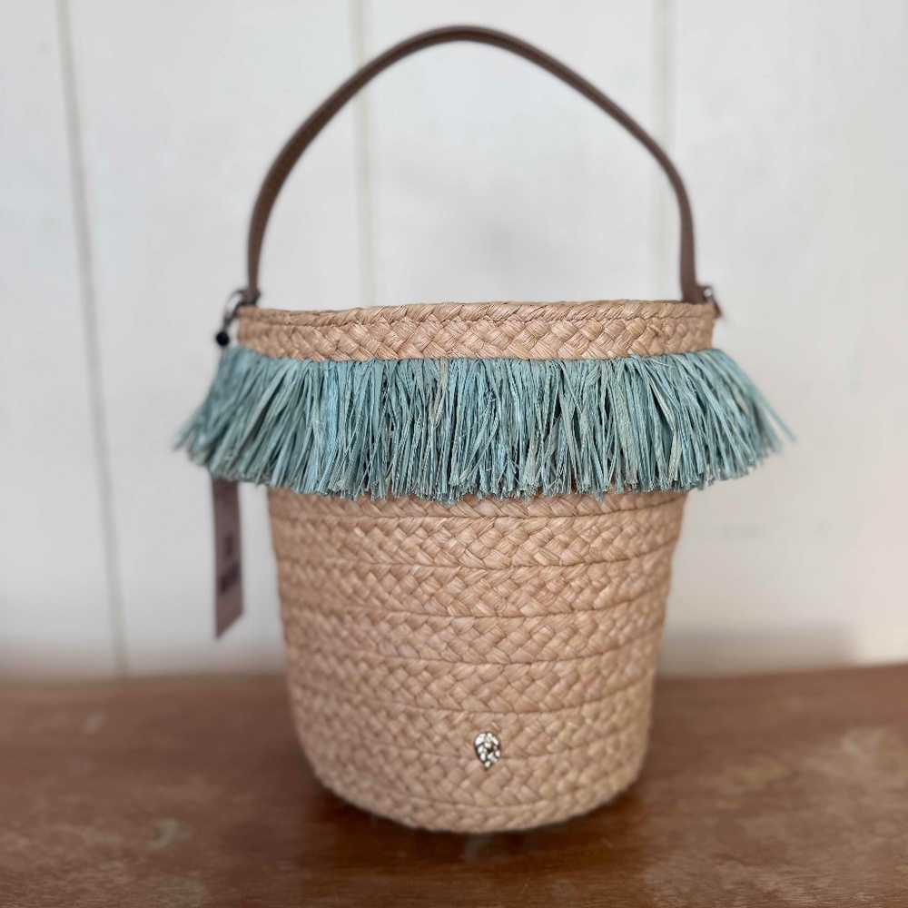 NWT Helen Kaminski Raffia Braid Bucket Purse